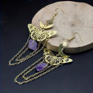 Amethyst Butterfly Drop Earrings