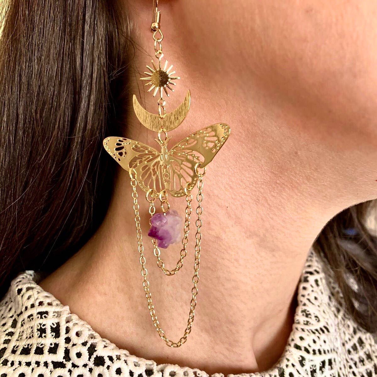 Amethyst Butterfly Drop Earrings - Image 3