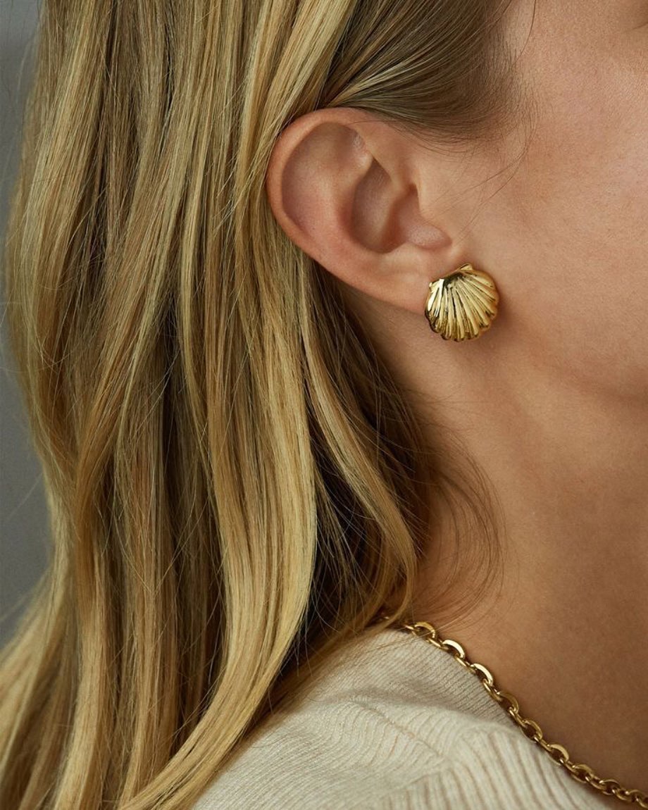 Golden Seashell Stud Earrings - Image 3