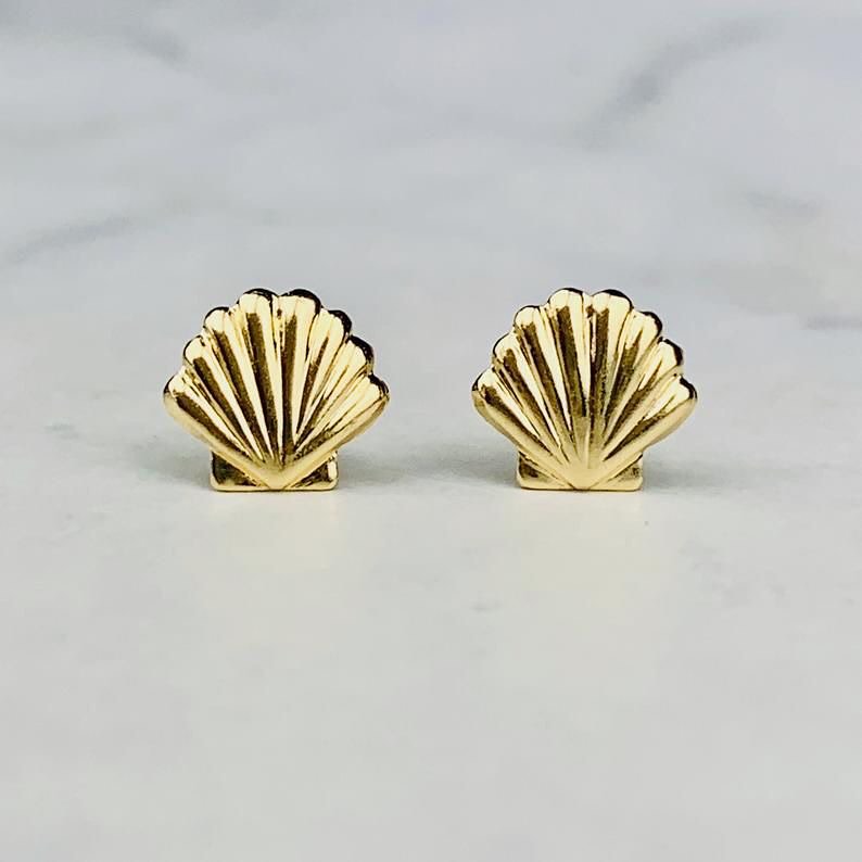Golden Seashell Stud Earrings - Image 5