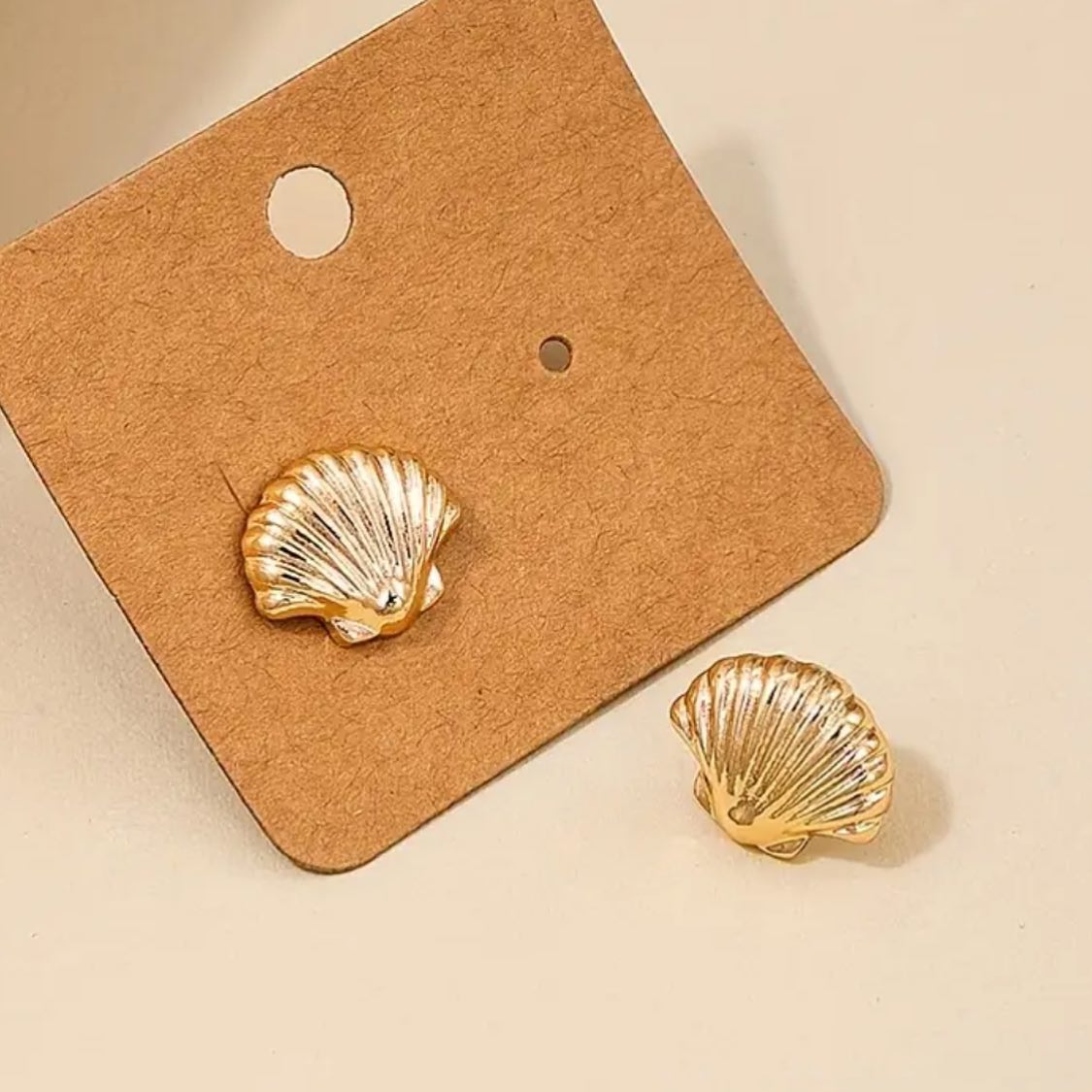 Golden Seashell Stud Earrings - Image 6
