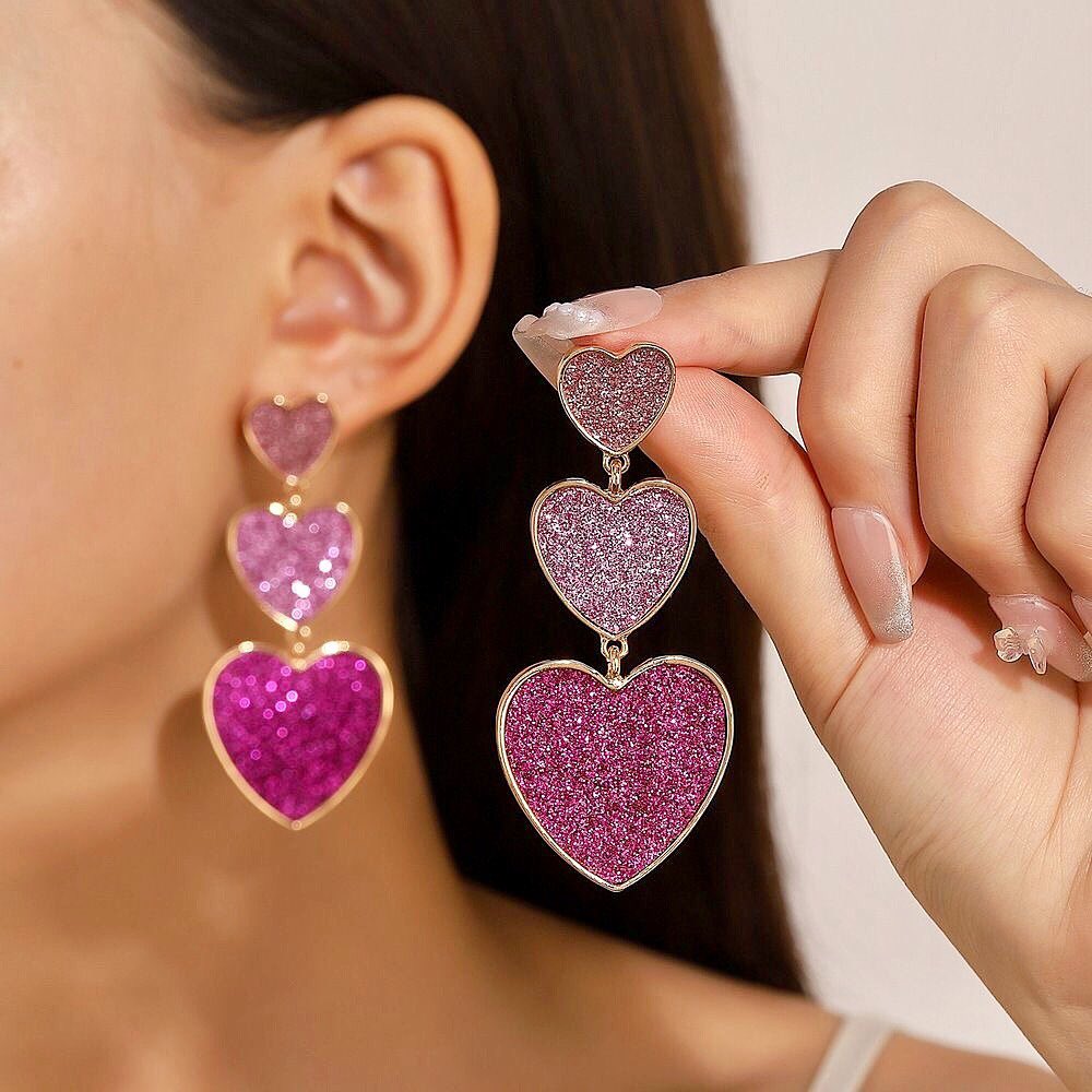 Pink Heart Pendant Earrings - Image 2