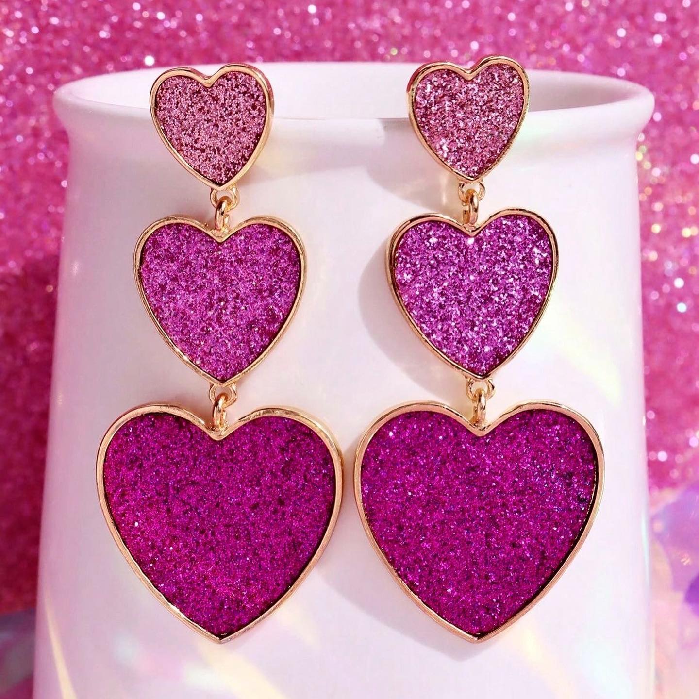 Pink Heart Pendant Earrings - Image 3