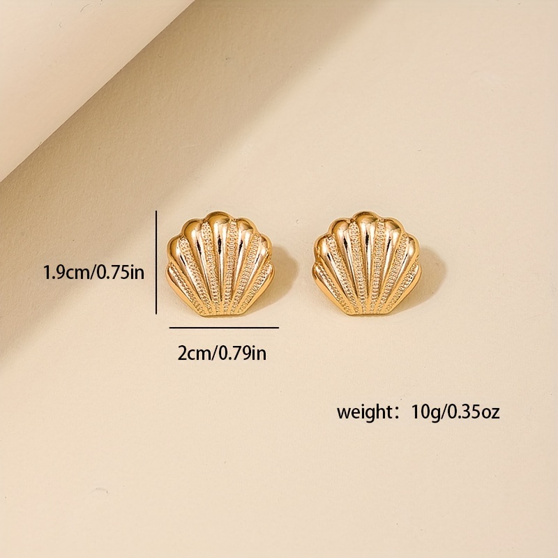 Golden Seashell Stud Earrings - Image 2