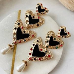 Bohemia Black Heart Drop Earrings