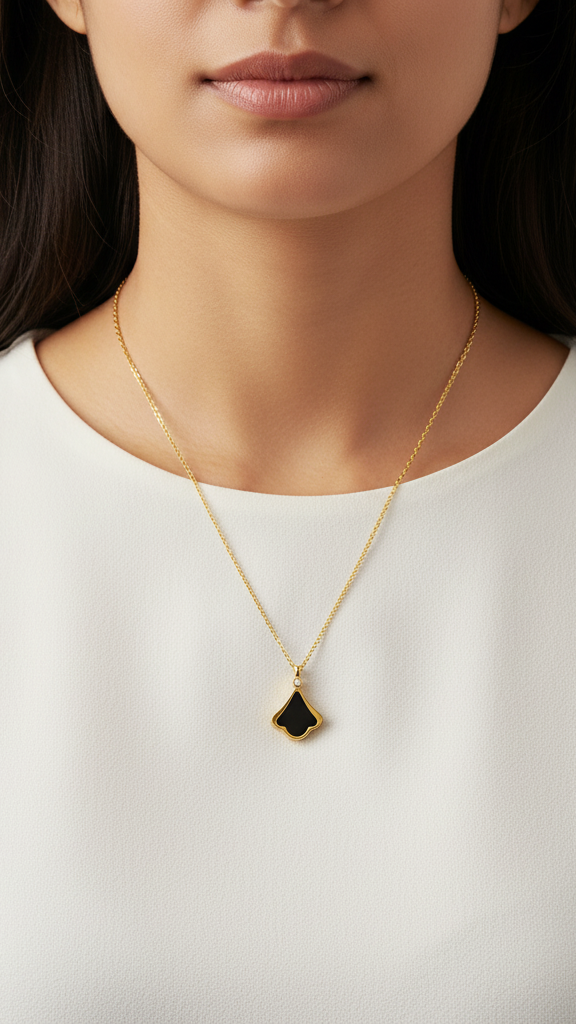 Black Shell Bud Pendant Portrait