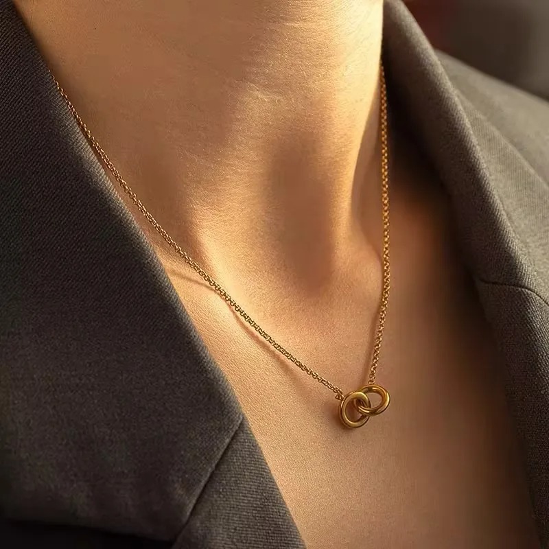 Double Circle Gold‑Plated Necklace