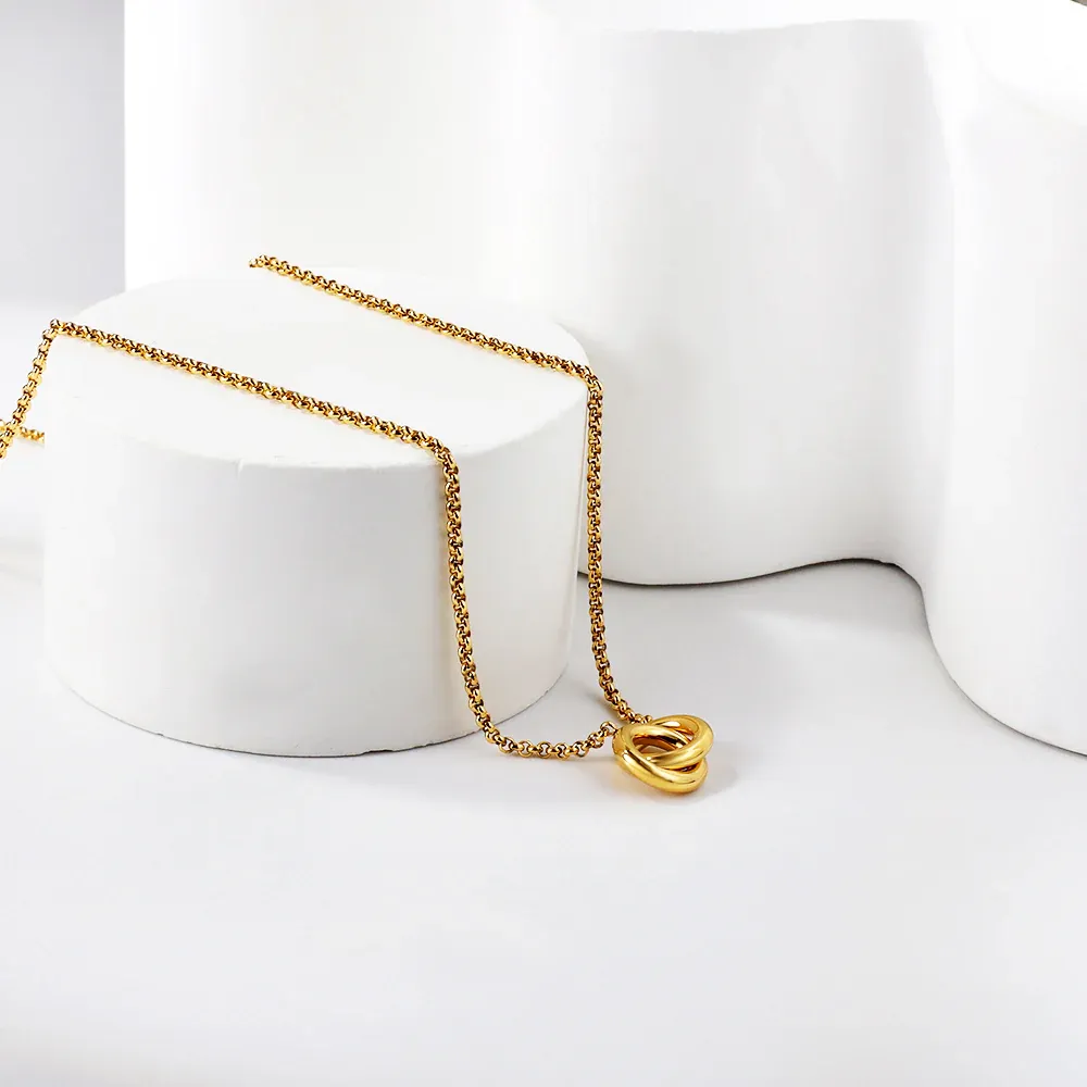 Double Circle Gold‑Plated Necklace - Image 4